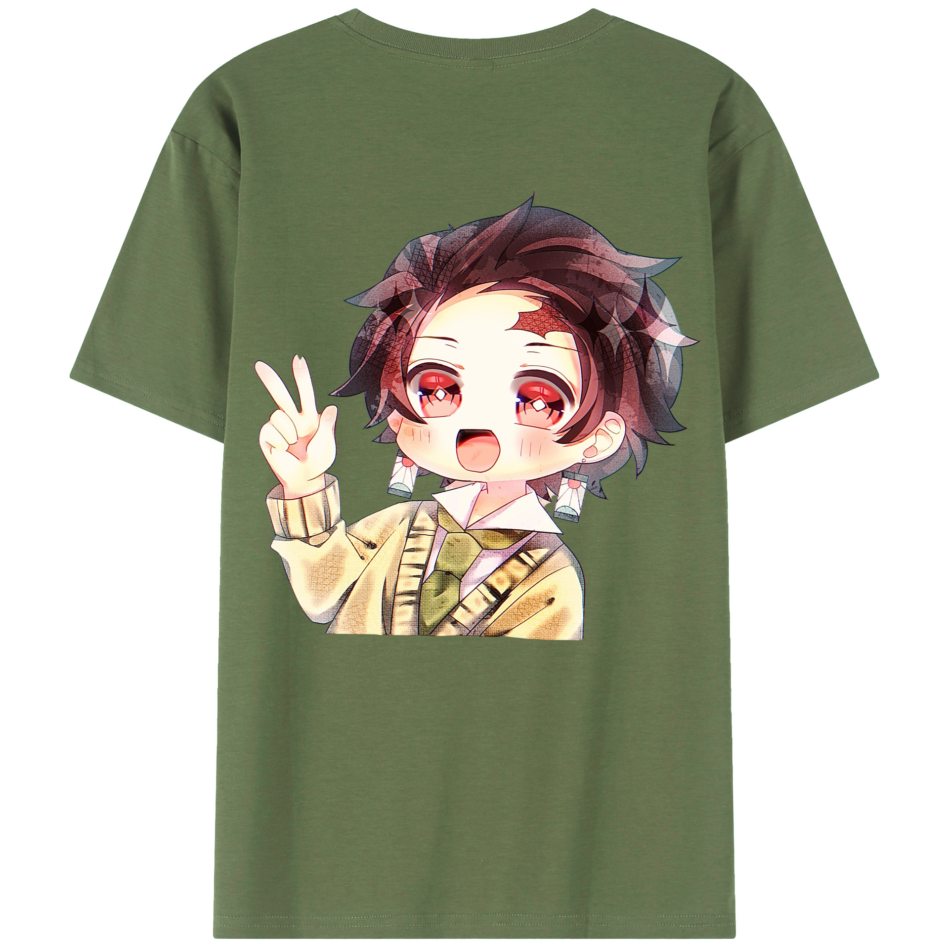 （画像用） 鬼滅の刃 竈門 炭治郎／かまど たんじろう Kamado Tanjirou 綿100％ メンズ半袖Tシャツ（バックプリント） 通気性